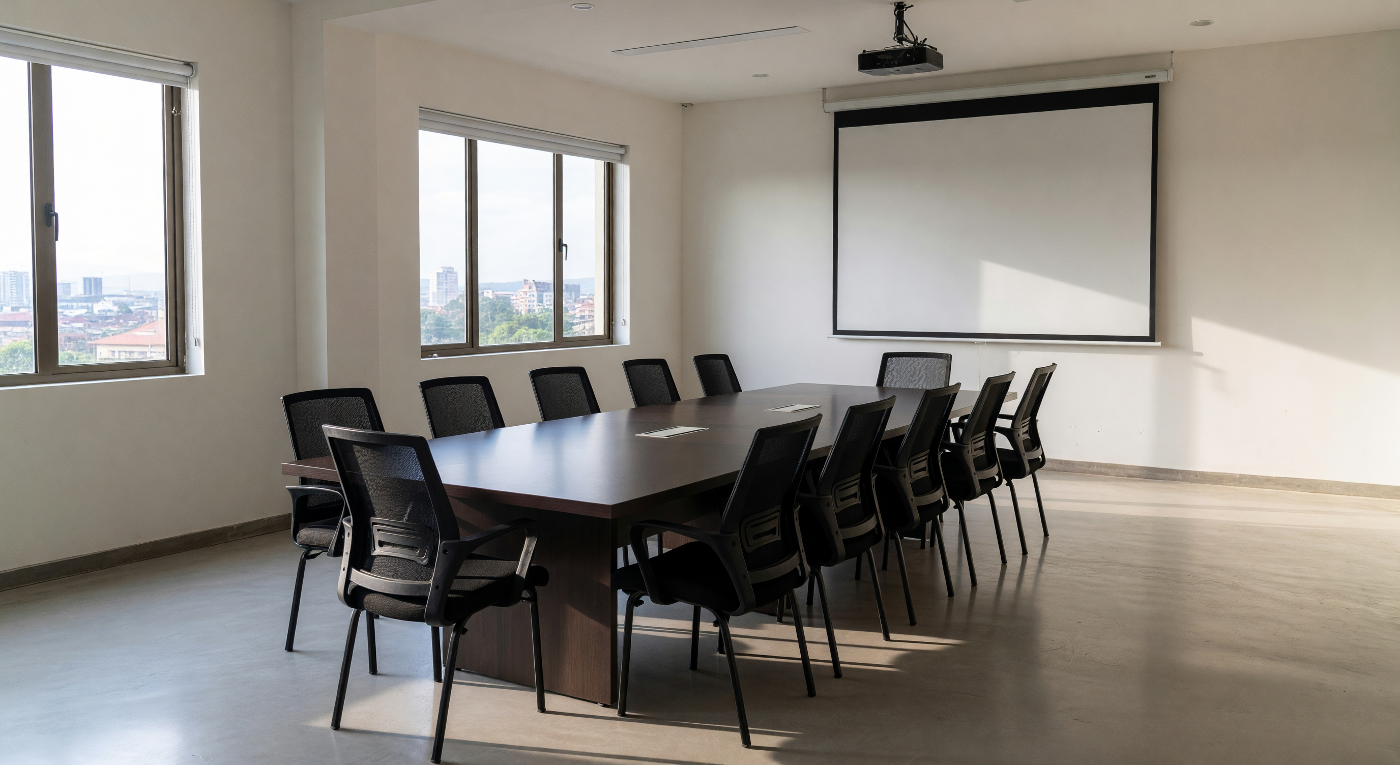 A modern, well-equipped conference room at Elevate Uganda's Kampala office