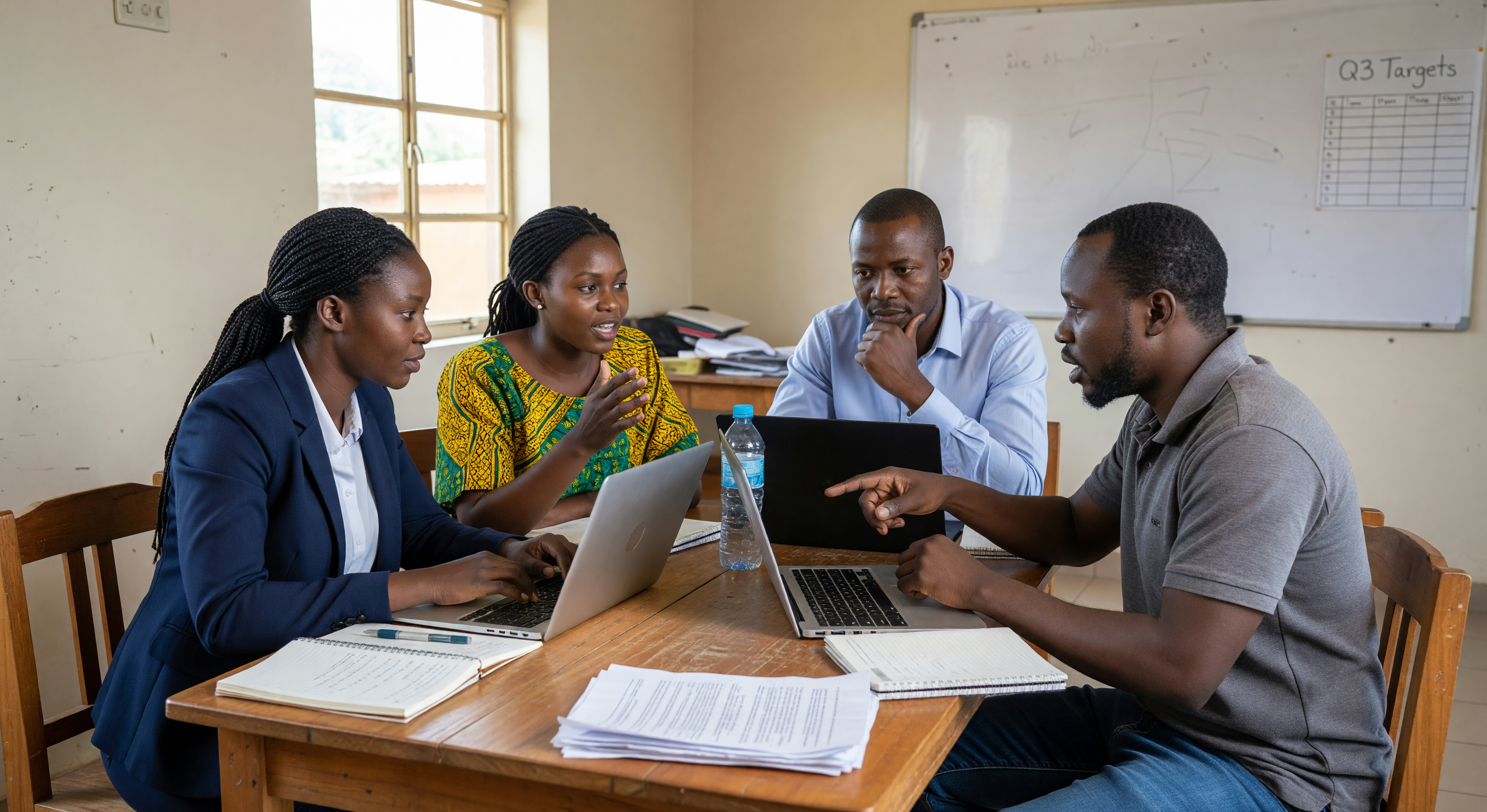 Team meeting and discussion in Kampala office